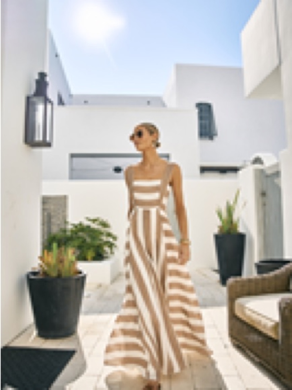 Striped Cream and Beige Maxi Dress with Wide Straps